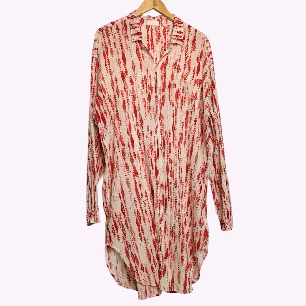 CP Shades Button Down Dress Southwest Print Red Midi Large